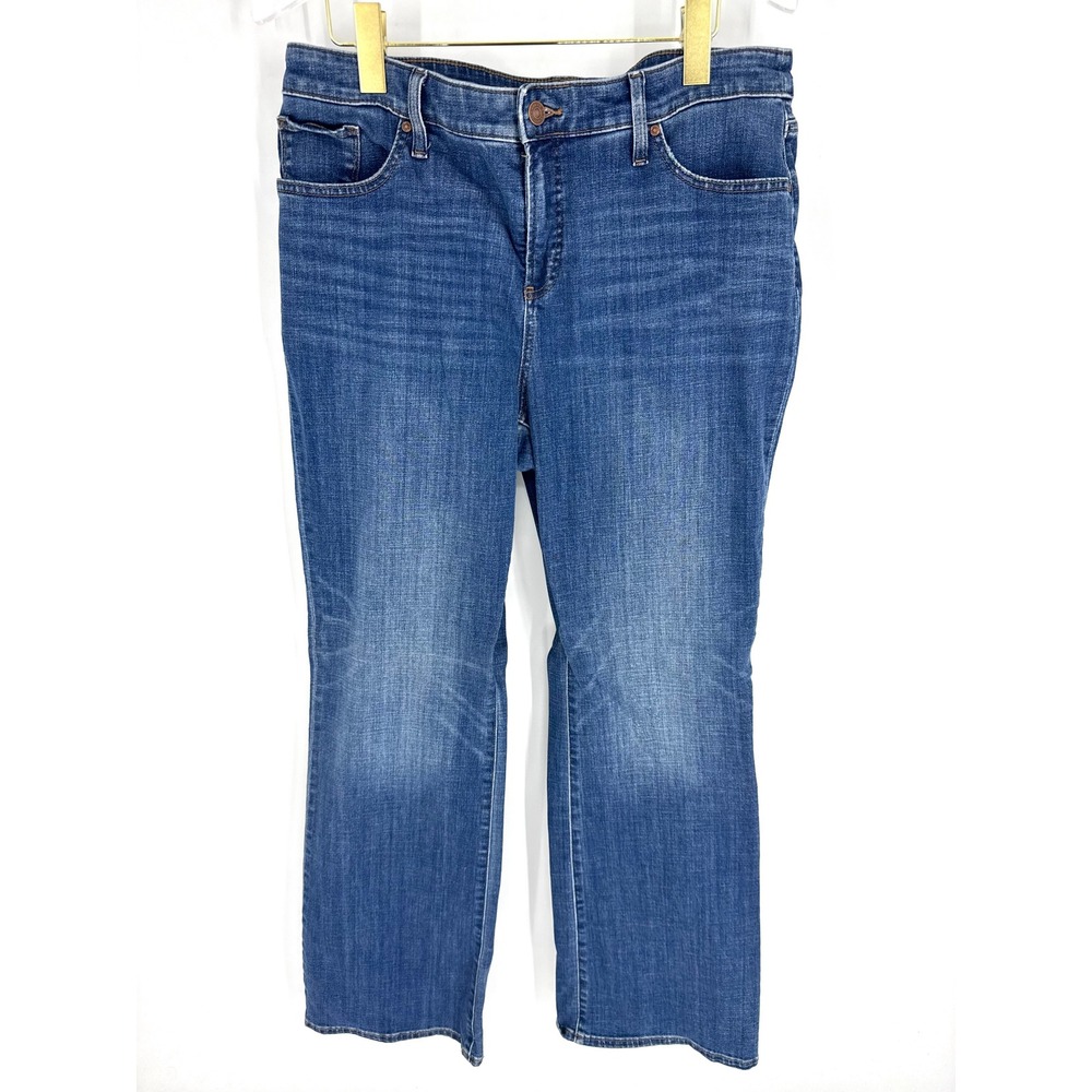 Chico's So Slimming Girlfriend Flare Jeans Blue Denim Size 12R Medium Wash